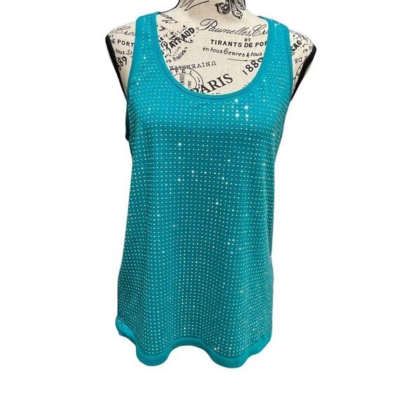 Jennifer Lopez Y2k Turquoise Embellished Sequin Bling Tank Top Large - Picture 11 of 16